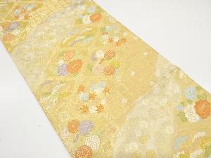 アンティーク　道長取りに斜め格子・草花模様織り出し袋帯(材料)